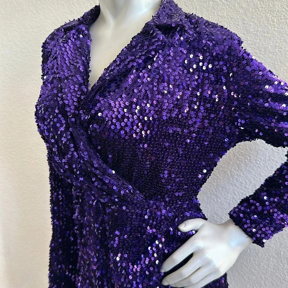 NWOT ZARA WOMAN SEQUIN COLLAR BLAZER MINI DRESS Purple - Picture 10 of 12